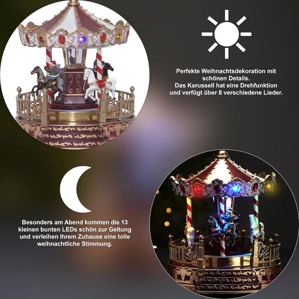Weihnachtliches Karussell mit LED-Beleuchtung und Drehfunktion