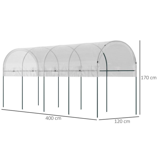 Outsunny Tomatengewächshaus, 400L x 120B x 170H cm, Stahl, PE, Weiß