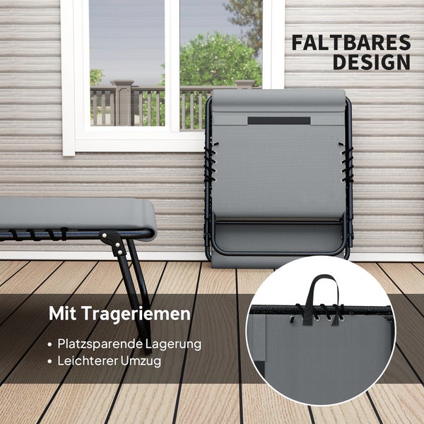 Graue Gartenliege mit dreistufiger, schnell trocknender Unterlage aus atmungsaktivem Mesh, Baumwolle und dreidimensionalem Netz.
