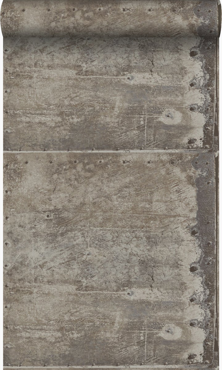 Origin Wallcoverings Tapete große verwitterte rostige Metallplatten Industriegrau - 53 cm x 10,05 m - 337229