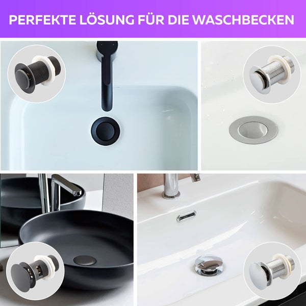 Verschiedene Waschbecken mit Ablaufgarnituren