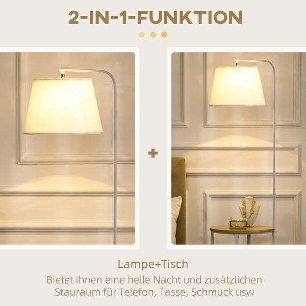 Stehlampe mit integriertem Tisch für zusätzliche Ablagefläche