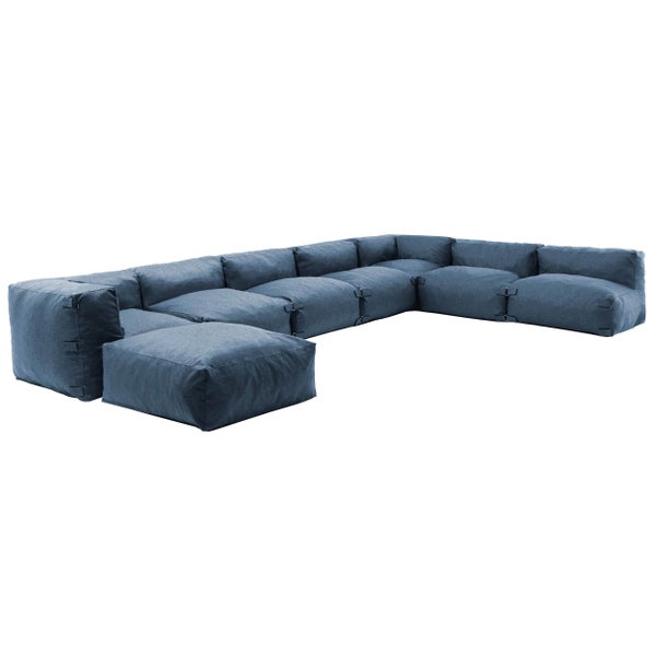 Modulares Lounge-Sofa in Blau, U-Form, strapazierfähiger Textilbezug.