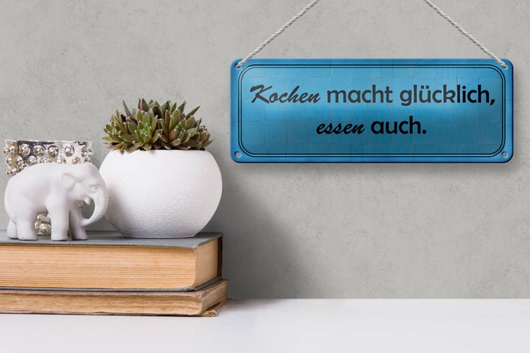 Blechschild Spruch 27x10cm Kochen macht glücklich essen Dekoration