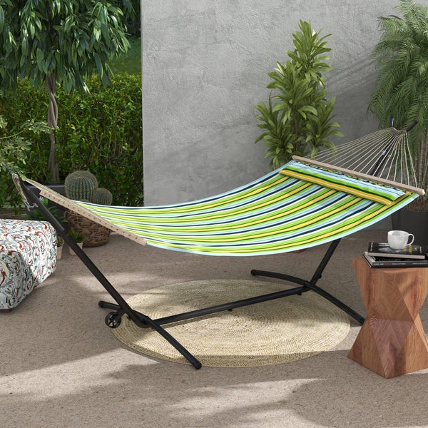 Outsunny Hängemattengestell Outdoor aus Stahl 90 x 120 x 115 cm Hängemattenständer mit Tragetasche Haken Hängematte Gestell bis 220 kg für Garten Strand Camping Schwarz