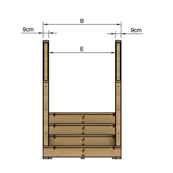 Abbildung eines Hochbeets mit Maßangaben.