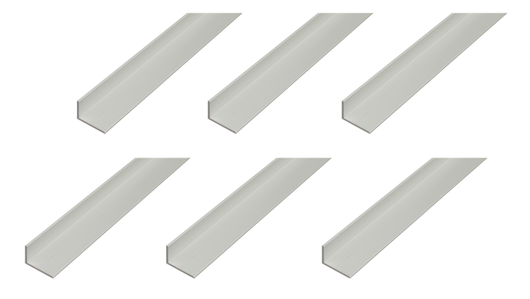 Set von sechs Aluminium Winkelprofilen als Metallprofil für Heimwerkerprojekte