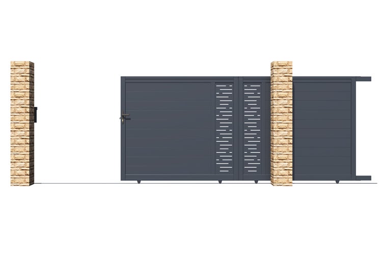 Schiebetor 4m ARLBERG H.180cm graues Aluminium + 2 Pfosten 20x20cm H.190cm