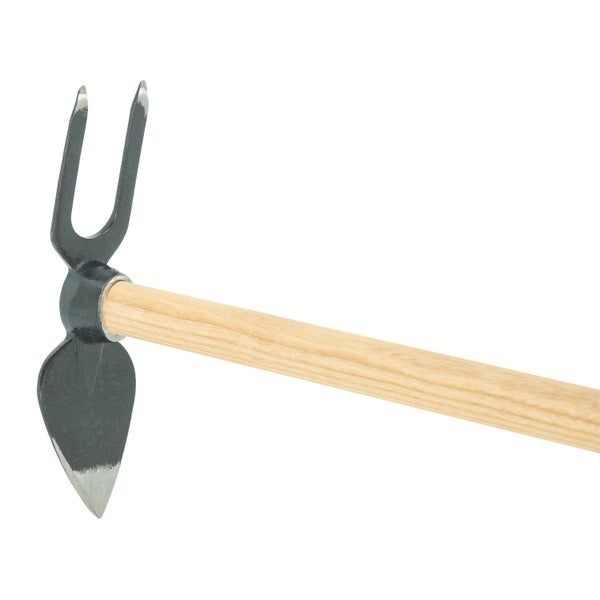Gartenhacke mit Stiel und zweizinkiger Gabel für Gartenarbeiten