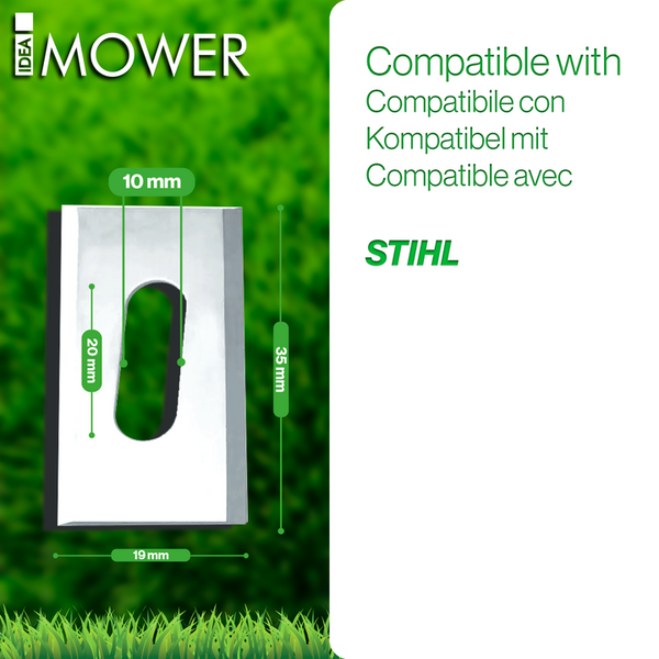 Messer für Rasenmäher, kompatibel mit Stihl, Abmessungen sind dargestellt