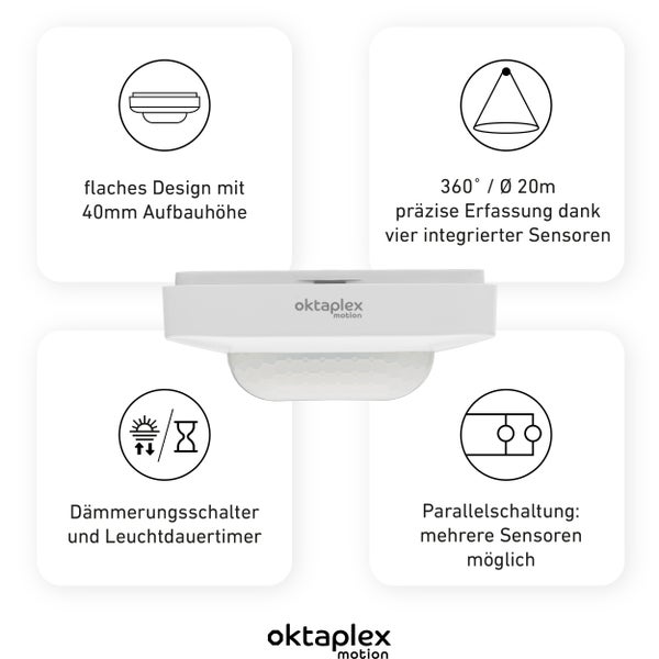 Oktaplex Leo Bewegungsmelder Innen 360° 10m Weiß LED geeignet
