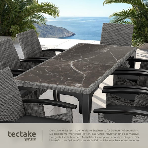 Rattan Tisch tectake Foggia 196 x 87 x 76 cm mit Aluminium- und Holzgestell grau