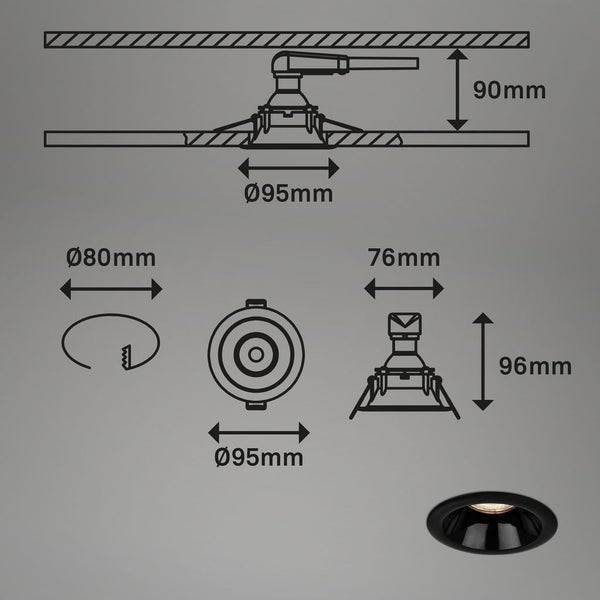 LED Einbauleuchten 3er Set GU10 versenkte Fassung IP23 schwarz Ø9,5cm Briloner