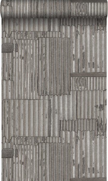 Origin Wallcoverings Tapete industrielle Wellplatten aus Metall 3D Dunkelgrau - 53 cm x 10.05 m - 347618
