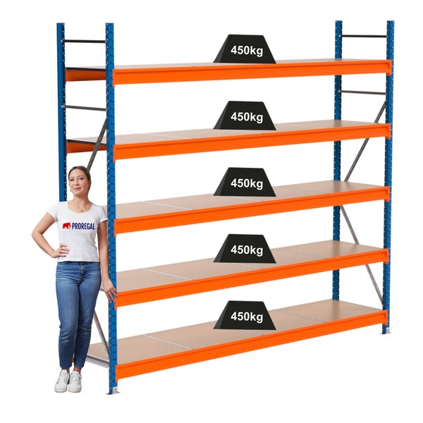 Regal mit fünf Ablageflächen, das jeweils mit 450 Kilogramm belastbar ist