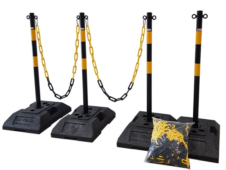 Kettenständer-Set STRONG, Betonsockel, 6 Pfosten, Gelb/schwarz