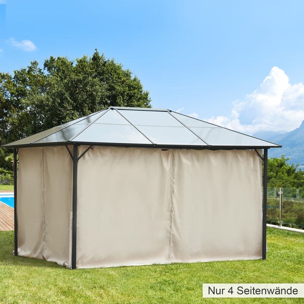 Outsunny 4 Seitenteile für 3x4 m Pavillon mit Haken, Seitenwände für Gartenpavillon, 352 x 205 cm, Partyzelt, Polyester, Beige