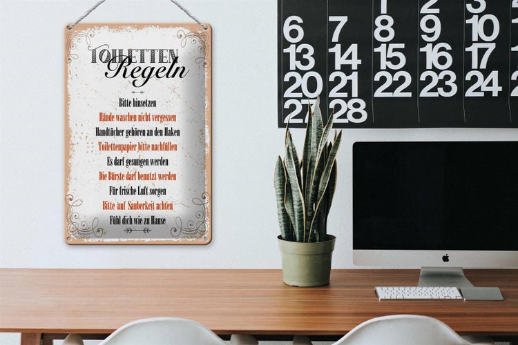 Blechschild Spruch Toilletten Regeln darf gesungen 20x30cm