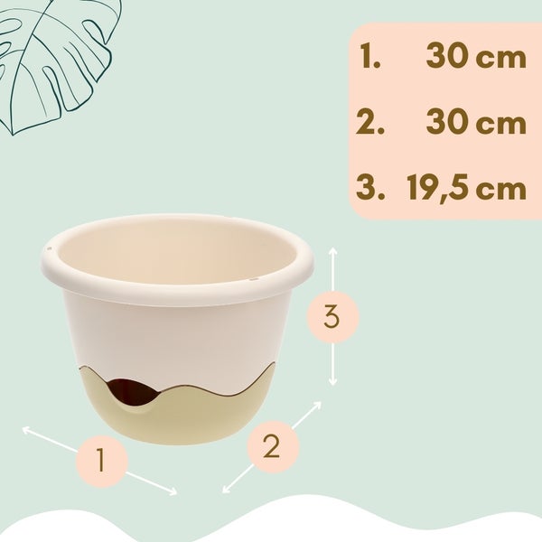 Blumentopf mit den Massangaben 30 cm, 30 cm und 19,5 cm.