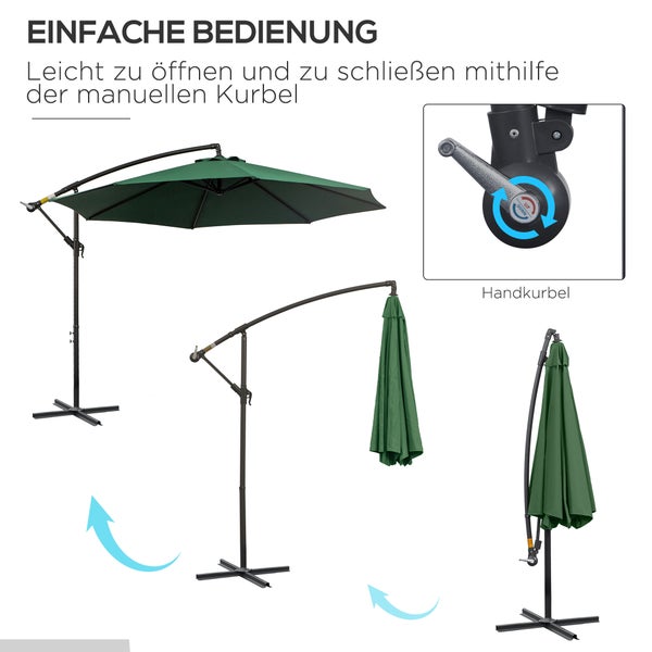 Outsunny Sonnenschirm, Ampelschirm mit Handkurbel Rund, Stahlbogenstäbe und Stahl-Stehstäbe, Ø2,95 x 2,45H m, Polyestergewebe, Grün