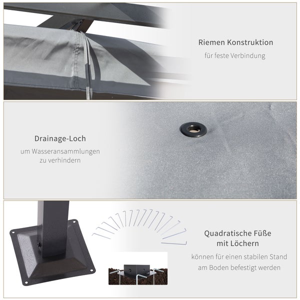 Outsunny Wasserdichter Pavillon, 300L x 300B x 230H cm, Metall, Schwarz+Grau