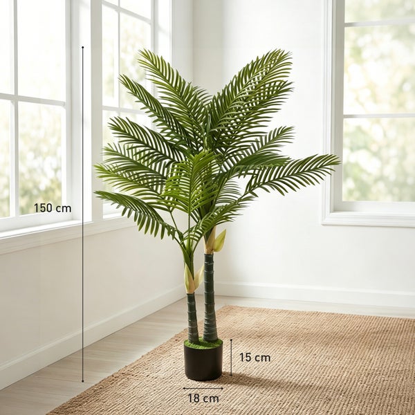 Künstliche Palme im schwarzen Topf, Höhe 150 Zentimeter, Topfdurchmesser 18 Zentimeter, Topfhöhe 15 Zentimeter, Innendekoration.