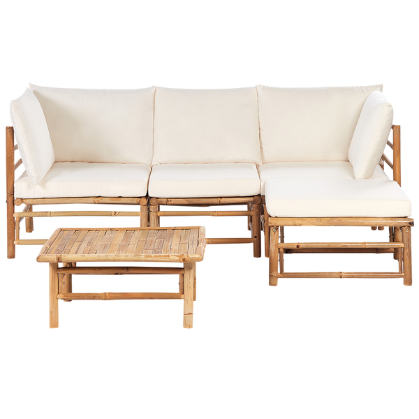 Garten Ecksofa mit Tisch 4-Sitzer CERRETO linksseitig Bambusholz Cremeweiß