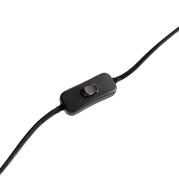 Ein Zwischenschalter montiert an einem textilummantelten Kabel.