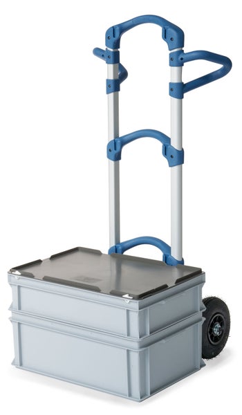 Transportwagen mit zwei Kunststoffboxen und Deckel