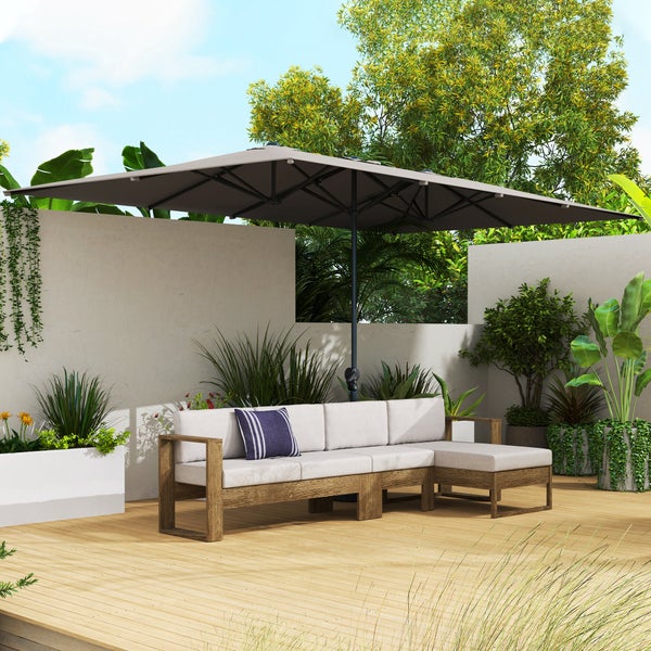 Outsunny Doppelsonnenschirm mit Kurbel 451 x 264 cm, UV Schutz 50+ Sonnenschirm, windfest Gartenschirm Balkonschirm Aluminium Marktschirm Sonnenschutz für Balkon Terrasse Garten Dunkelgrau