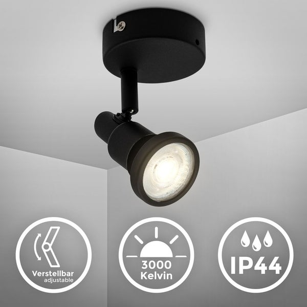 Wandlampe - 4,8W, 400lm, LED, schwenkbar, IP44, warmweiß, schwarz