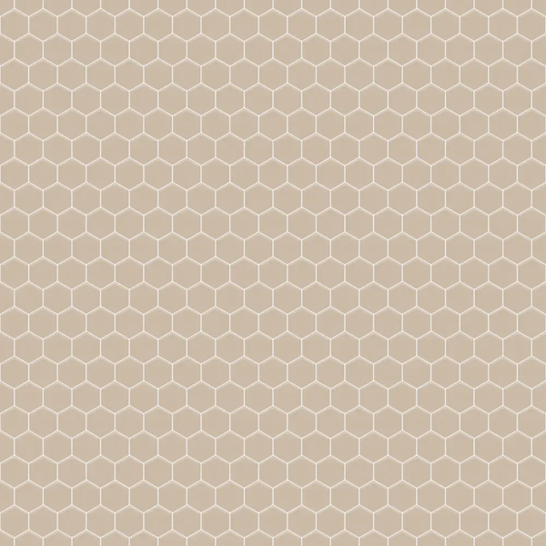 Beige sechseckige Mosaikfliesen im Wabenmuster mit hellen Fugen.