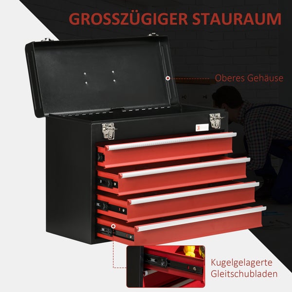 DURHAND, Werkzeugkasten, Werkzeugkoffer, 51L x 22B x 39,5H cm, Stahl, Schwarz+Rot