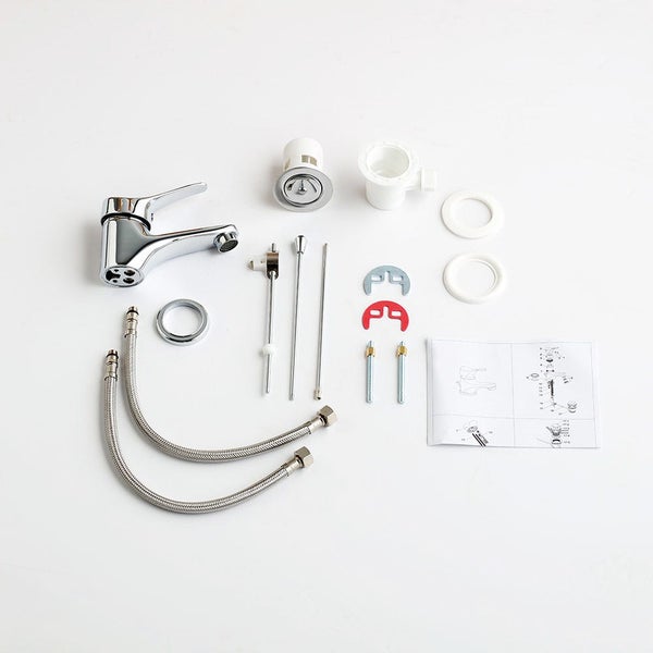 Komponenten für eine Waschtischarmatur inklusive Montageanleitung