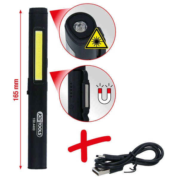 KS TOOLS LED COB Stripe Inspektionslampe 350 Lumen mit UV-Spot LED und Laserpointer - 150.4400