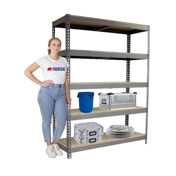 PROREGAL Schwerlastregal Wood Beast Five HxBxT 200 x 240 x 45 cm 5 Ebenen Fachlast 400 kg Grau