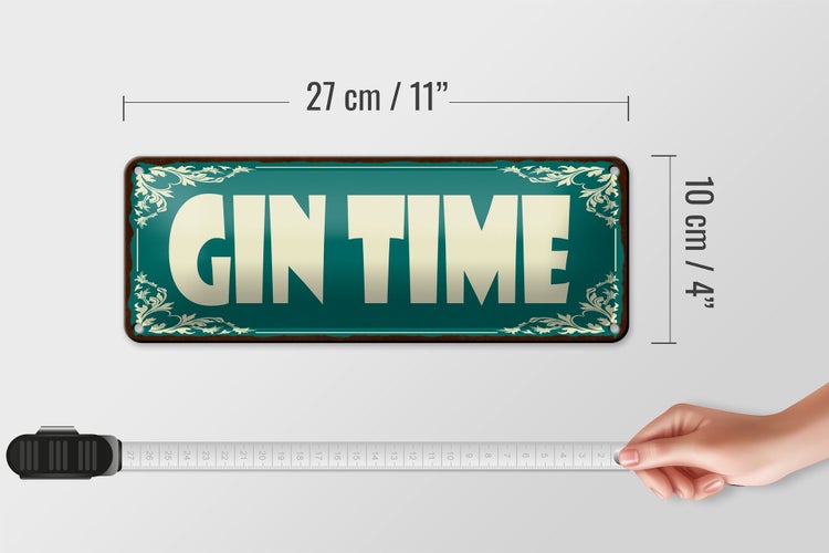 Blechschild Spruch 27x10cm Gin Time Dekoration