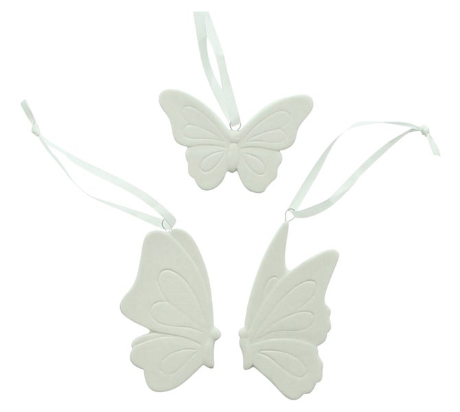 FRANK FLECHTWAREN | Hänger Schmetterling, 12er Set, PORZELLAN, ORGANZA, 8 x 0,5 x 5cm, 5 x 0,5 x 8cm, 5,5 x 0,5 x 9cm