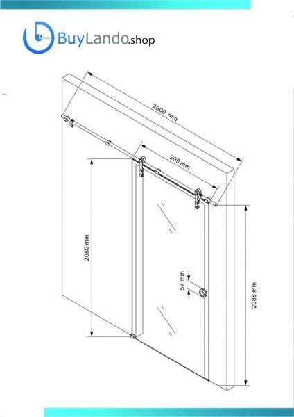 Schiebetür aus satiniertem Ganzglas mit Laufschiene aus Edelstahl und Rollenbeschlag.