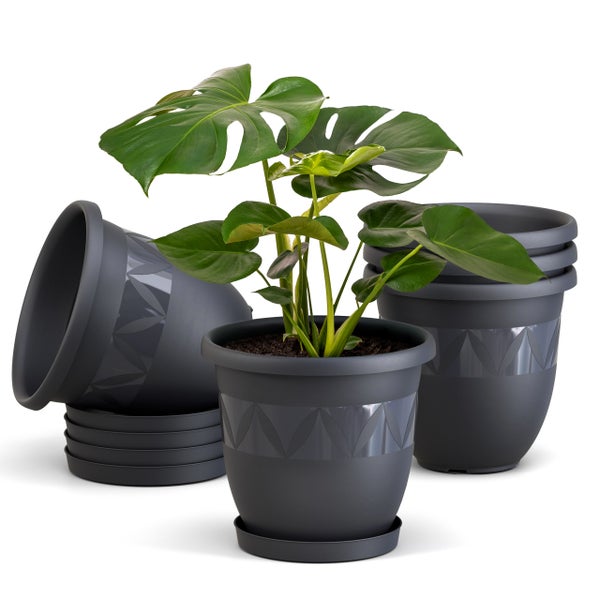 Plastard Blumentopf 5er Set Ø18 cm mit Untersetzer Anthrazit - Pflanzkübel