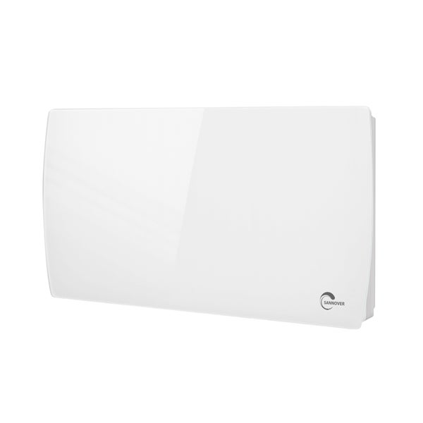 Weißer Sannover Elektroheizkörper mit glatter Oberfläche und Sannover Logo.