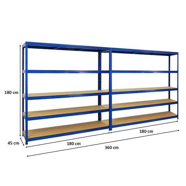 PROREGAL Mega Deal 2x Schwerlastregal Giant Elephant HxBxT 180 x 180 x 45 cm Fachlast 200 kg Blau