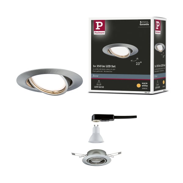 LED Einbauleuchte Base Einzelleuchte schwenkbar rund 90mm 20° GU10 5W 350lm 230V 3000K Eisen gebürstet