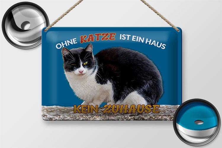 Blechschild Spruch 30x20cm Ohne Katze kein Zuhause