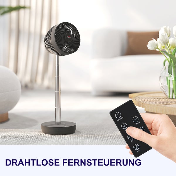HOMCOM Standventilator USB Wiederaufladbarer Ventilator mit Fernbedienung einstellbarer Neigung Oszillation 10 Geschwindigkeitsstufen Timer Höhenverstellbar Teleskopventilator für Büro Camping