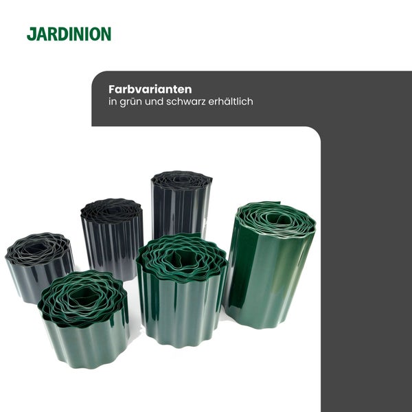 Mehrere Rollen Rasenkanten in den Farben Grün und Schwarz