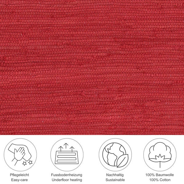 Handgewebter Fleckerlteppich aus Baumwolle Chindi Rot 40x60 cm