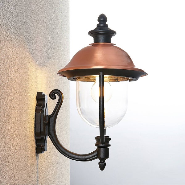 Lindby Wandleuchte außen (Laterne) Clint (spritzwassergeschützt (Retro, Vintage Antik) in Kupfer aus Aluminium (1 flammig E27) - Außenwandleuchten Wandlampe Led Außenlampe Outdoor für