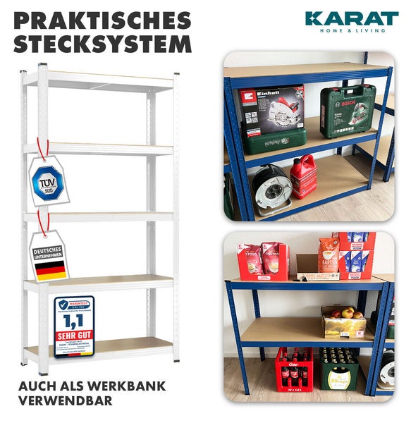 FLOORDIREKT Schwerlastregal - Universal einsetzbar - Weiß - 220 x 90 x 45 cm - Traglast 875 kg