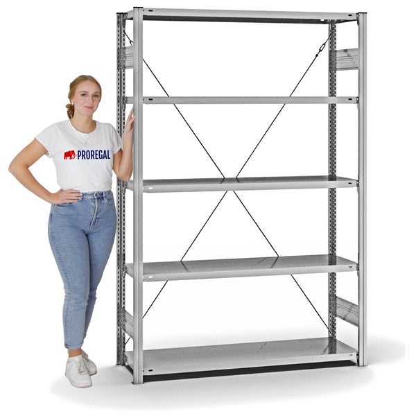 PROREGAL Fachbodenregal Stecksystem T-Profil Medium-Duty Grundregal HxBxT 200 x 130 x 40 cm 5 Ebenen Fachlast 215 kg Einseitig Nutzbar Verzinkt